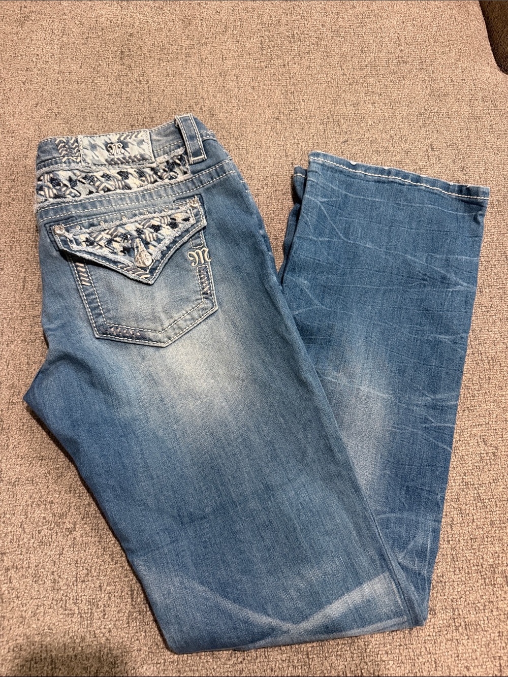 Miss Me Light Blue Embroidered Waist Bootcut Jeans